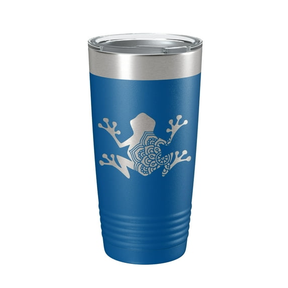 Frog Mandala Tumbler Travel Mug Insulated Laser Engraved Coffee Cup Frog Zentangle Pattern Design Gift 20 oz Royal Blue
