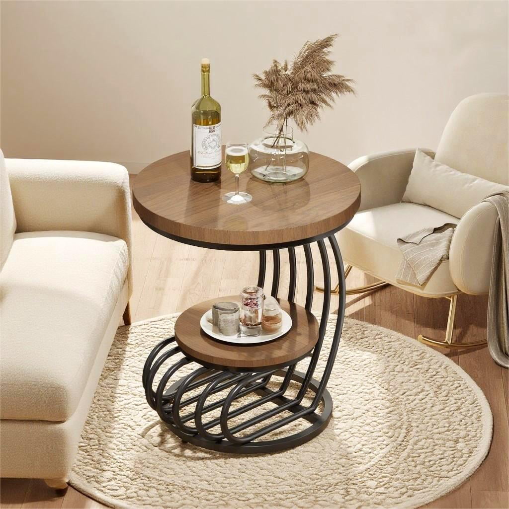 Fnova End Table Modern Wood Narrow Farmhouse Side Tables with Storage Shelf for Living Room, Bedroom, Nightstand