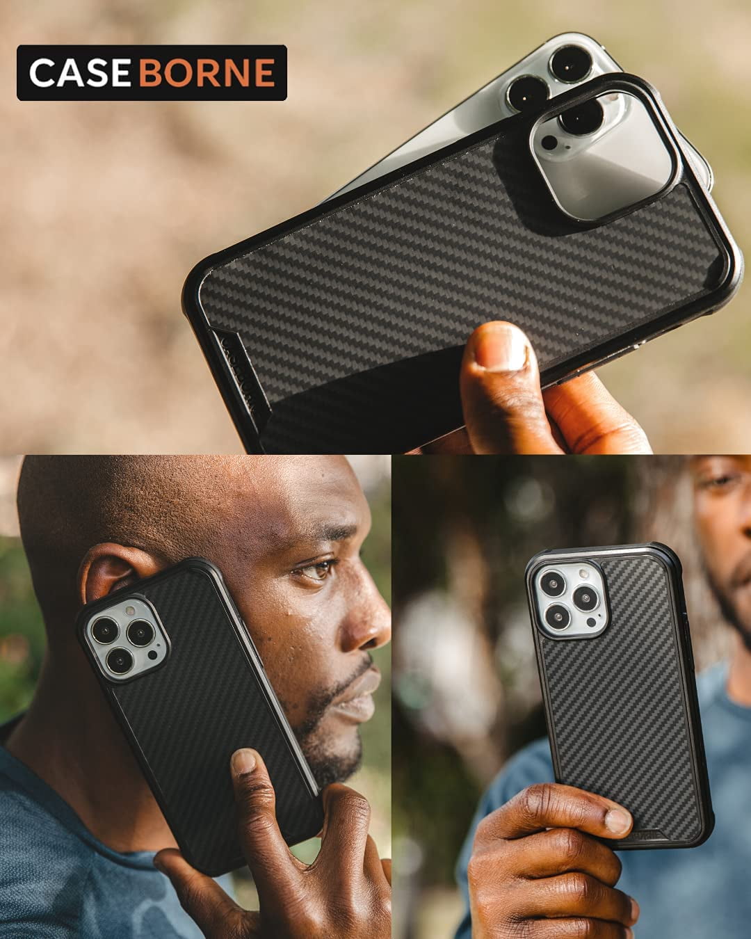 CaseBorne R Series Case for [iPhone 13 Pro Max] Aluminum Frame Aramid Fiber Kevlar Backplate - Black