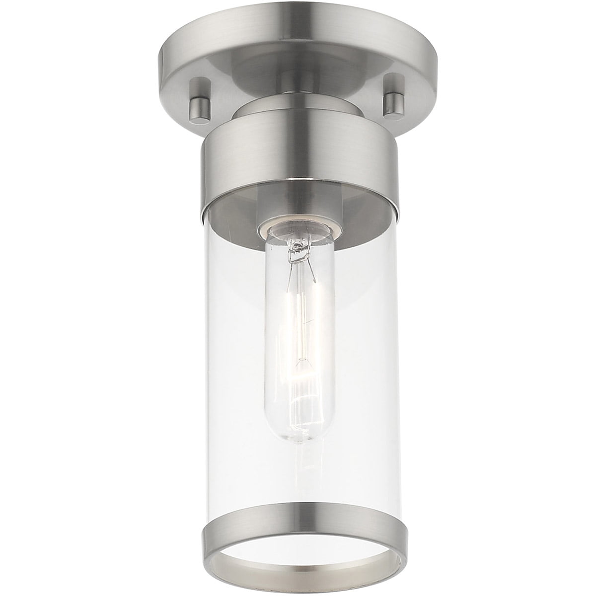1 Light Brushed Nickel Ceiling Light fixture with Clear Glass Shade