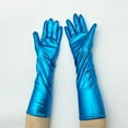 thumbnail image 5 of ManxiVoo Metallic Evening Gloves for Women Costume Party Stage Performance Blue, 5 of 6