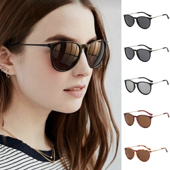 D-GROEE Classic Retro Round Sunglasses for Women Men Vintage Trendy Large Frame Shades Clear Lens Anti-UV