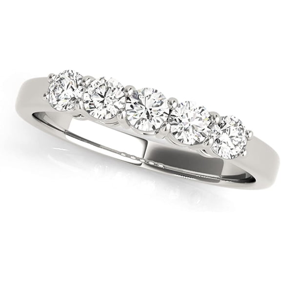 JewelMore 1/2 Carat TW Five Stone Diamond Wedding Band in 14K White Gold (H-I-J/ I2-I3)