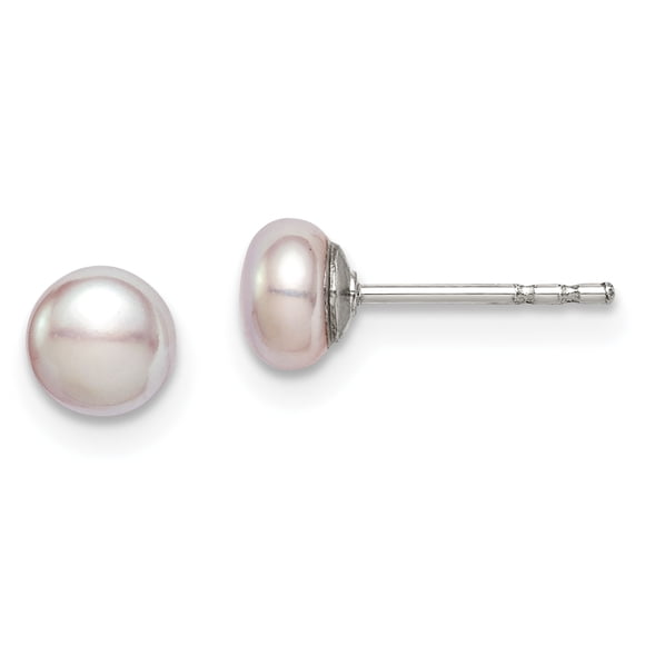Sterling Silver 4-5mm Purple FW Cultured Button Pearl Stud Earrings QE12689
