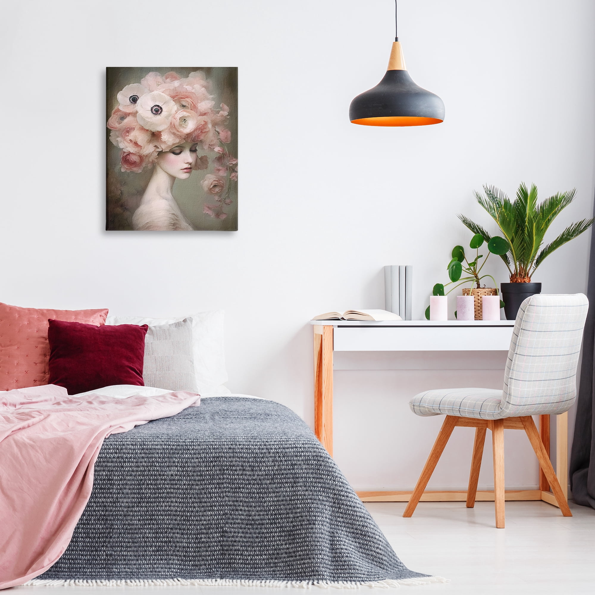 Stupell Industries Woman & Blush Florals Novelty Painting Gallery Wrapped Canvas Art Print Wall Art, 24 x 30