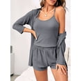 thumbnail image 2 of Women 3 Pcs Waffle Pajama Solid Color Sleeveless Camisole  Elastic Shorts Bathrobe Loungewear Soft Sleepwear, 2 of 8