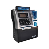 Kids Atm Simulation Bank With Debit Card 4-Digit Code Access Electronic Screen Lighting And Voice Prompts, Automatic Banknote Scroll And Coin Identification, Modifiable Pin Safe