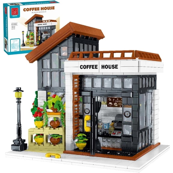 City Coffee House Building Sets Collectible Model for Adults, Compatible with Lego Shop Architecture Home Street View with LED Home Office Decor for Adults - 1512PCS