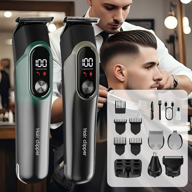 Tondeuse à Cheveux Numérique, Système de Poussée 5-en-1, Lame Réglable, Design Professionnel, pour Coiffure, Taille, Qualité Salon, Acier Inoxydable, Prêt pour le Voyage, Outil Multifonctionnel, pour Toilettage, Usage Domestique
