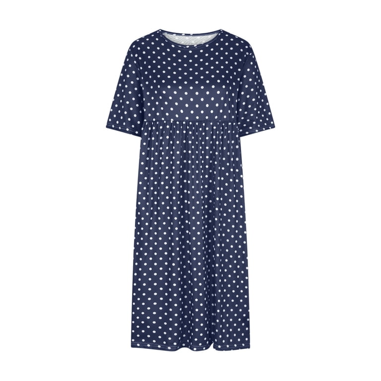 midi casual spring dresses 2025 Womens Spring Dresses Sevevn Women 2025 Summer Crewneck Ruffle Sleeve Midi Dress Casual Polka Dot Boho Long Dress Beach Sundress Modest Dresses For