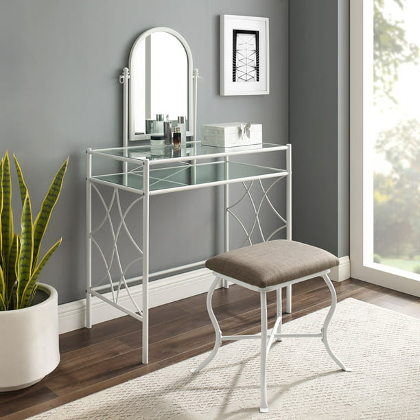 Mainstays Lattice Metal And Glass, Glass Vanity Table