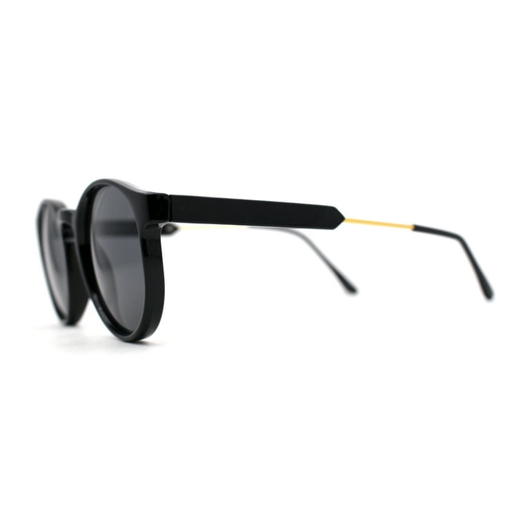 Mens P3 Iconic Keyhole Round Thin Plastic Sunglasses Black Gold Black