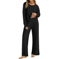 thumbnail image 3 of Women's Ribbed Knit Two Piece Sleepwear Set 2025, Long Sleeve Loungewear Pajamas with Crew Neck Top, Soft Comfortable Casual Sportswear for Home Relaxation, Travel and Everyday Wear Black S, 3 of 6