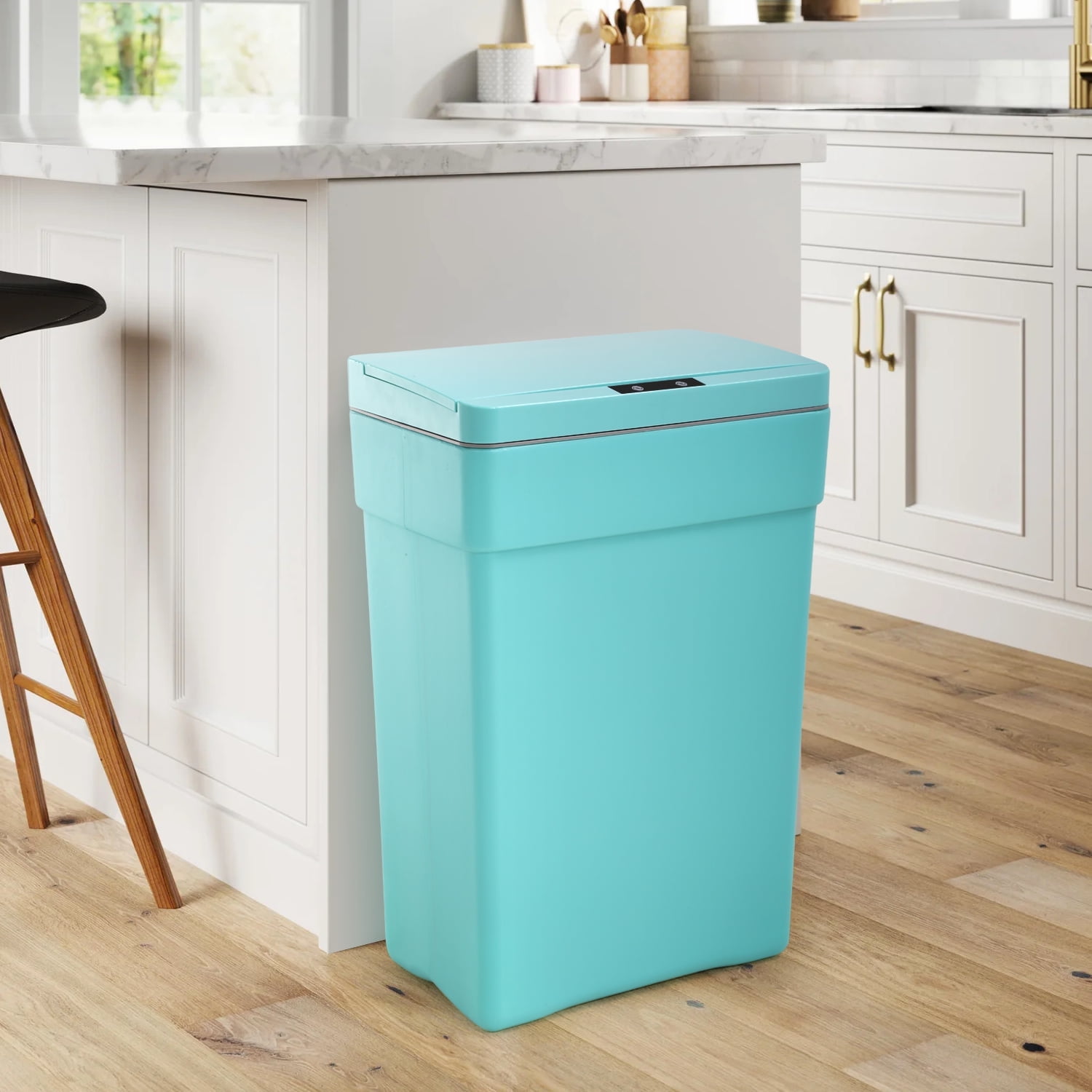 NiamVelo 13 Gal Automatic Trash Can Garbage Can with Lid Touch Free Trash Can Sensor Kitchen Waste Bin for Home & Office, Blue