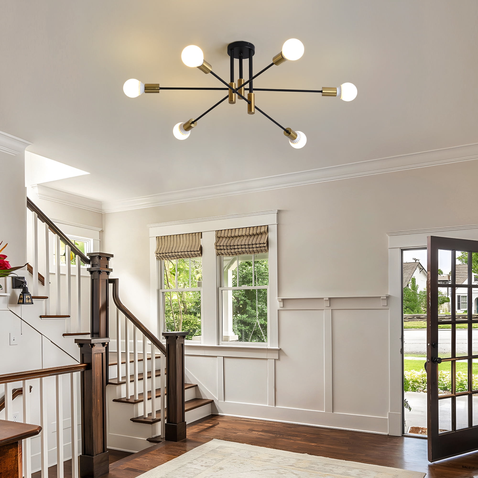 6-Light Metal Flush Mount Ceiling Light, Modern Multi-Arm Design for Indoor Use