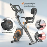 leikefitness Folding Stationary Bike Recumbent Exercise Bike w/Arm Resistance Bands-Pulse Sensor-LCD Monitor and Easy to Assemble Indoor Cycling Bike 2280