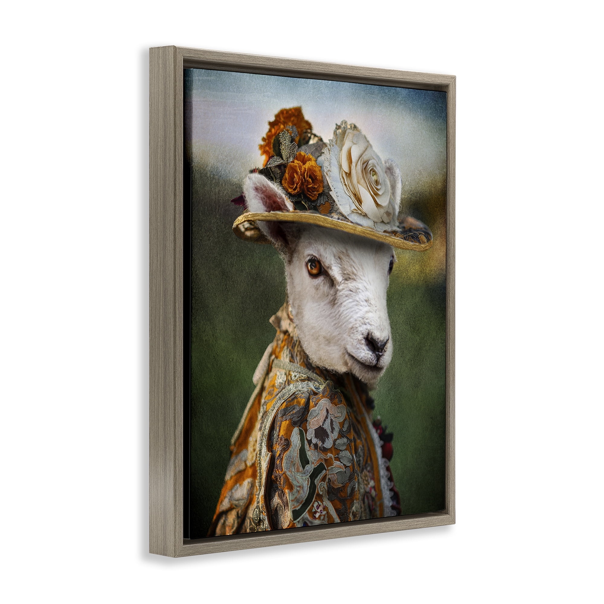 Stupell Industries Fashionable Sheep Portrait Animals & Insects Painting Brown Floater Framed Canvas Art Print Wall Art, 17 x 21