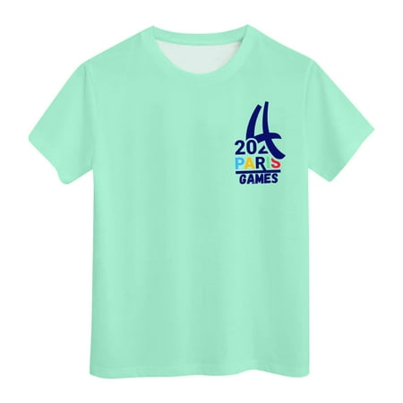 

Tops for Girls Short Sleeve Shirts Summer Crewneck Letter Print Round Neck Tops for Teens