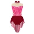 thumbnail image 4 of TiaoBug Gymnastics Leotards for Girls Sleeveless Rhinestones Backless High-low Skirt Bodysuit Skating Dance Dress Burgundy-A 8, 4 of 6