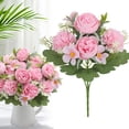 thumbnail image 2 of 1Pcs Pink Realistic Artificial Peony Flowers Faux Silk Bouquet for Cemetery Memorial Vase Home Table Centerpiece Decor, 12X2In, 2 of 9