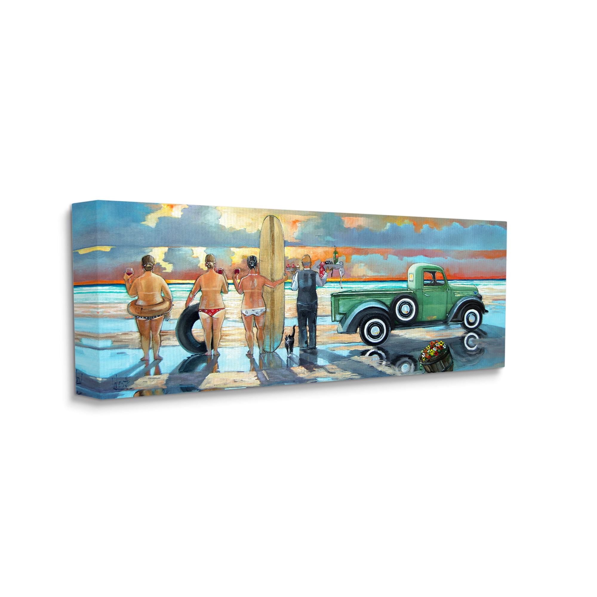 Stupell Butler Serving Beach Girls Scene Landscape Painting Gallery Wrapped Canvas Print Wall Art