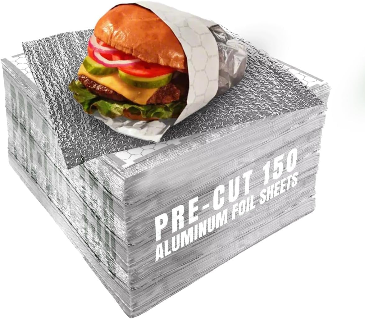150 sheets Insulation Sandwich Wrapping Paper Aluminum Foil Sheets - 10 3/4" x14" - Aluminum Foil Sandwich Wrap Sheets For Sandwich Wraps, Burritos and BBQ