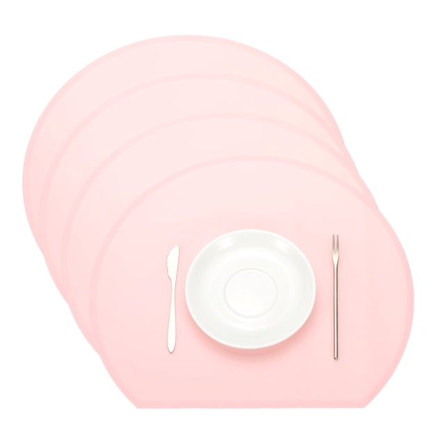Juego de 4 Manteles Individuales de Silicona Uxcell, Manteles Resistentes al Calor para Mesa de Comedor Semicirculares Antideslizantes, Fáciles de Limpiar, Impermeables y a Prueba de Aceite, Rosa