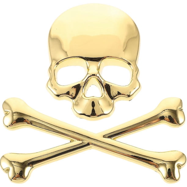 New 3D Skull Metal Skeleton Crossbones Car Motorcycle Sticker Label Skull Emblem Badge Car Styling Stickers Decal (Gold)