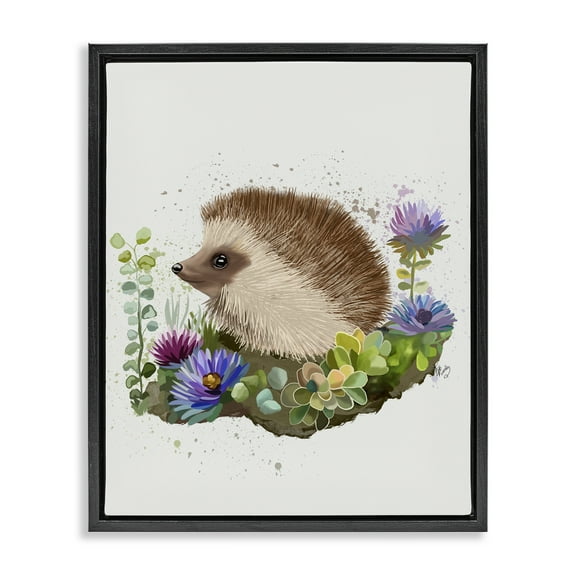 Stupell Industries Hedgehog in Garden Animals & Insects Painting Black Floater Framed Canvas Art Print Wall Art, 17 x 21