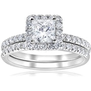 Pompeii 2 5/8ct Princess Cut Halo Diamond Engagement Wedding Ring Set Lab Grown 14k Gold
