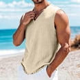 thumbnail image 5 of Mens Big & Tall Linen Tank Tops Plus Size Summer Ripped Shirts for Men Casual Lightweight Sleeveless V Neck Summer Beach Vests S-4X, 5 of 7
