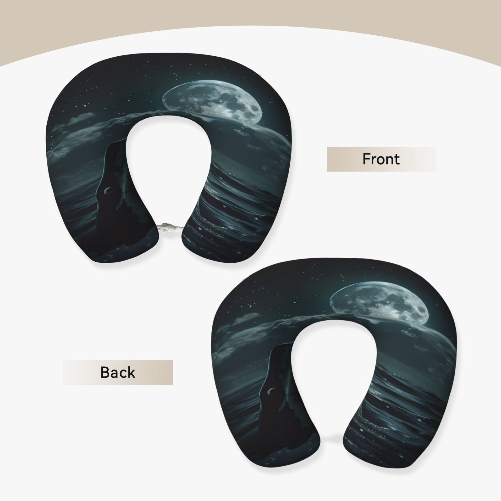 Xecao Moonlit Night Sky Shark Print Memory Foam Cervical Neck Pillow Versatile U-Shaped Pillows for Home,Office,Camping,Travelling,Soft Washable Cover