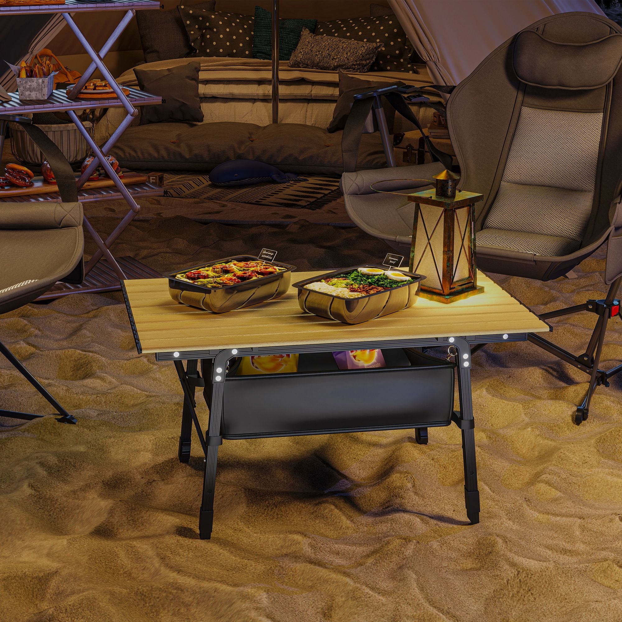 3 Ft Aluminum Small Folding Table, Portable Camping Table with Storage Bag, Carry Bag for Outdoor Picnic BBQ, Brown