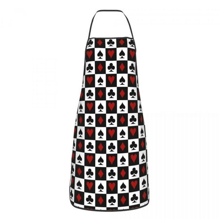 

Checkerboard Playing Card Suits Pattern Bib Apron Adult Women Men Chef Tablier Cuisine for Cooking Kitchen Checkered Baking