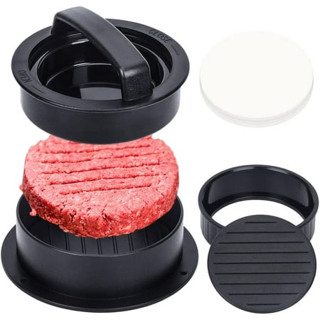 

Scheam Burger Press Hamburger Press Patty Maker for BBQ Grill 3-in-1 Non Stick Stuffed Burger Mold Kitchen Tool Beef Patties and Sliders，Give 50 Wax Patty Papers，Black