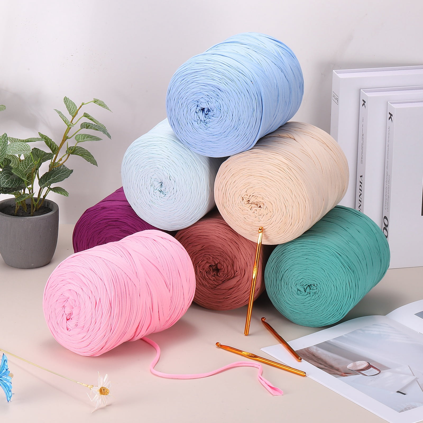 Uxcell T-Shirt Yarn for Crocheting with Hook, 800g/228 Yards Yarn(Sky Blue)