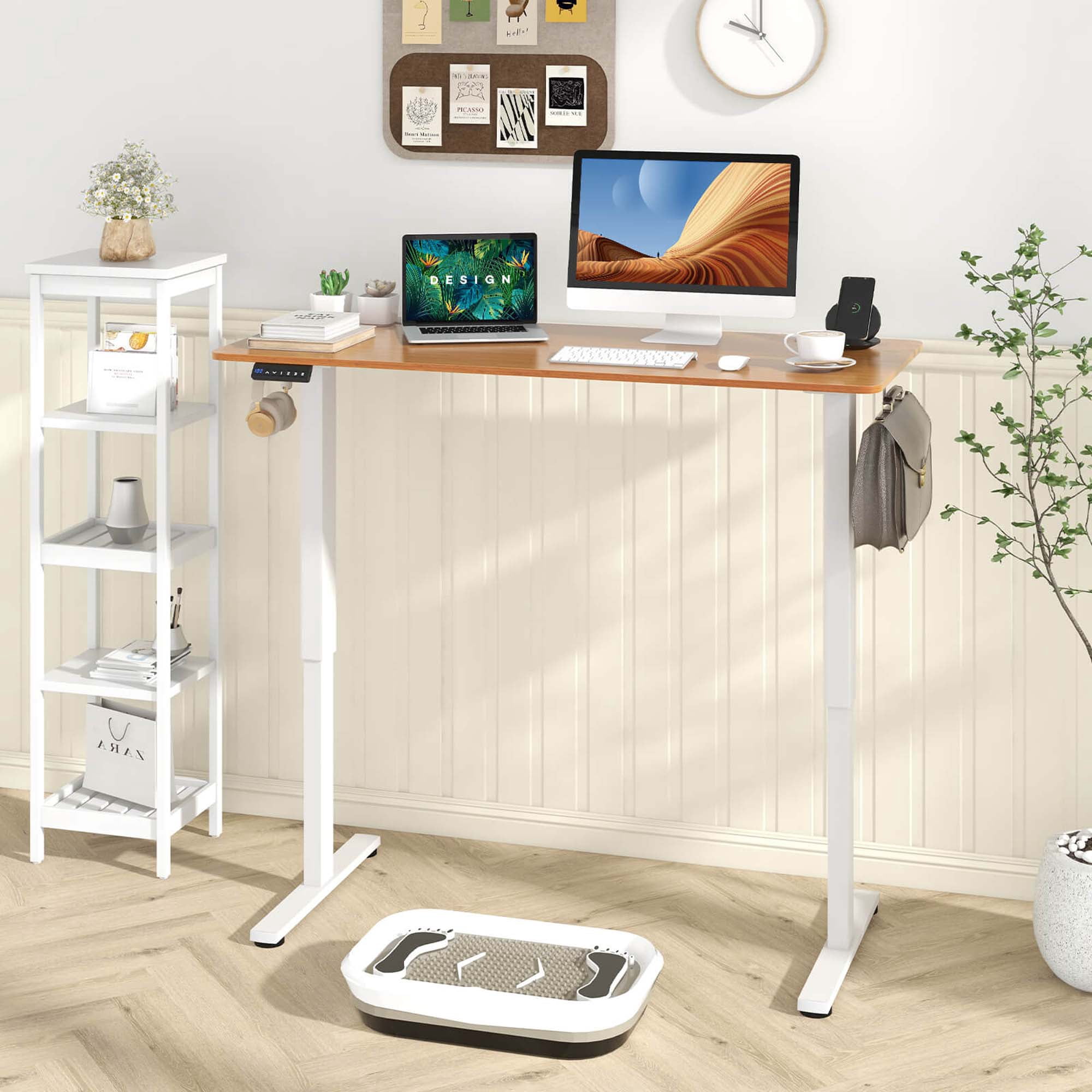 Costway 55" x 24" Electric Standing Desk with 3 Memory Height Settings 2 Hanging Hooks Natural