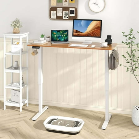 Costway 55" x 24" Electric Standing Desk with 3 Memory Height Settings 2 Hanging Hooks Natural - Natural + White