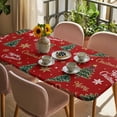 thumbnail image 3 of Red Christmas Table Cloths for 5 Foot Rectangle Tables, Xmas Tree Snowflake Stars Farmhouse Patio Waterproof Elastic Fitted Tablecloths, Washable Rectangular Table Cover for Camping, 3 of 8