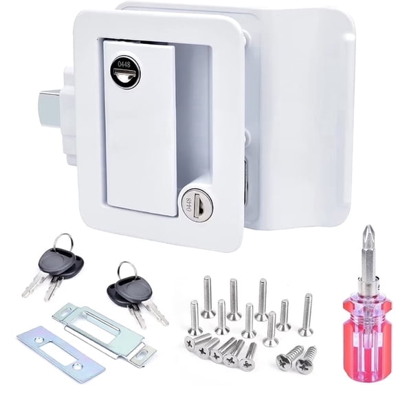 RV Entry Door Lock with Paddle Deadbolt for Travel Camper Trailer, White