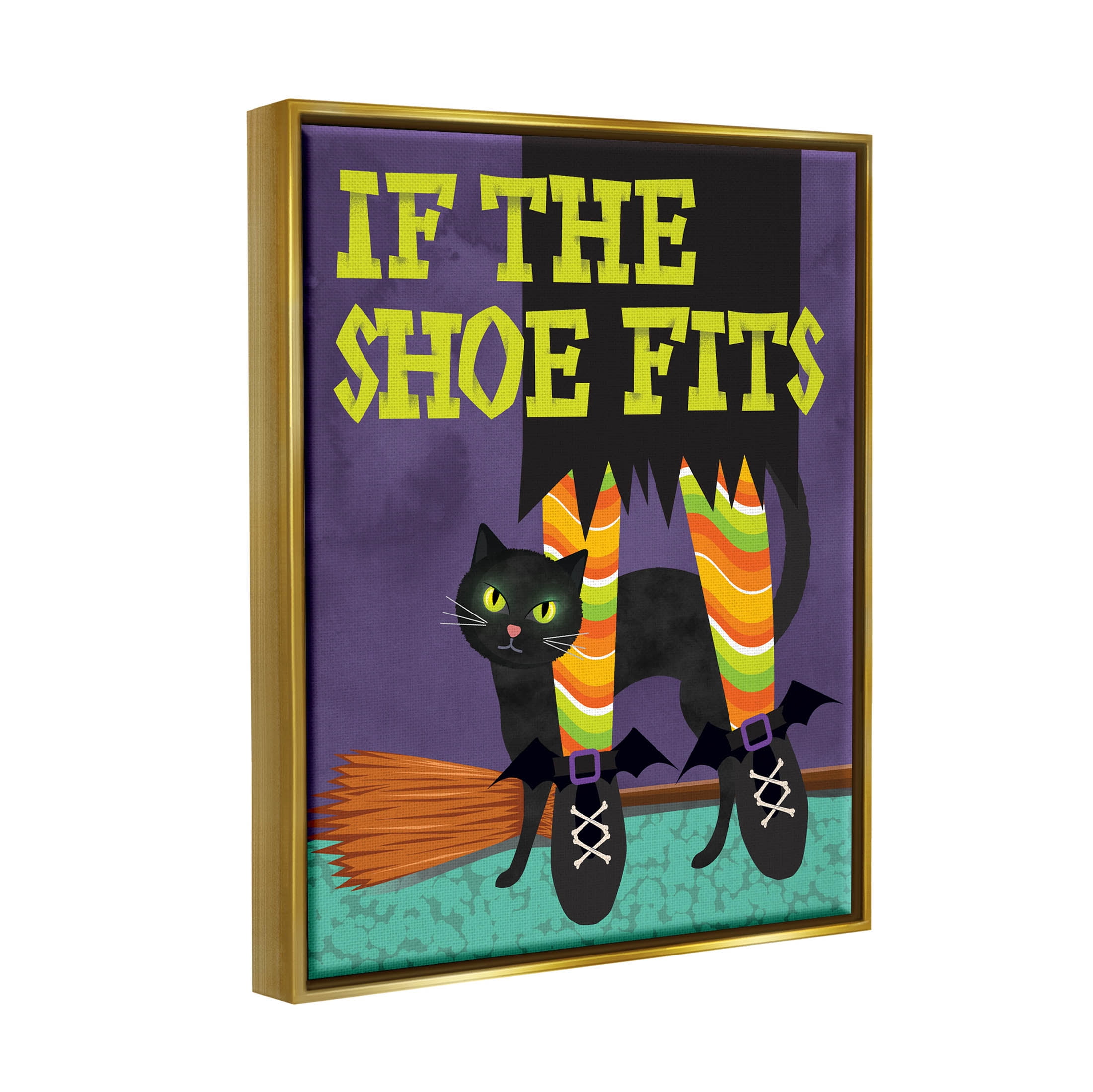 Stupell Industries If The Shoe Fits Witch Graphic Art Metallic Gold Floating Framed Canvas Print Wall Art, Design by Linda Birtel