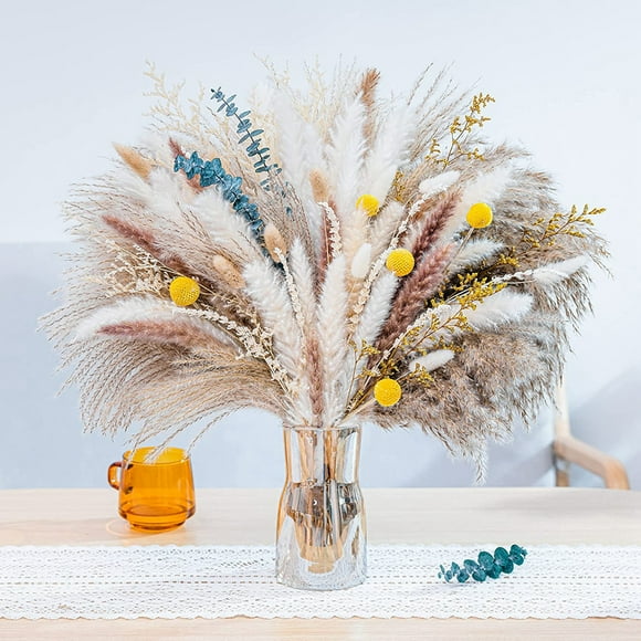 111Pieces Dry Flowers Pampas Grass Decor Tall Dried Pampas Grass Dried Flower Bouquet Dried Eucalyptus White Pampas Grass Pampas - 17.71Inches