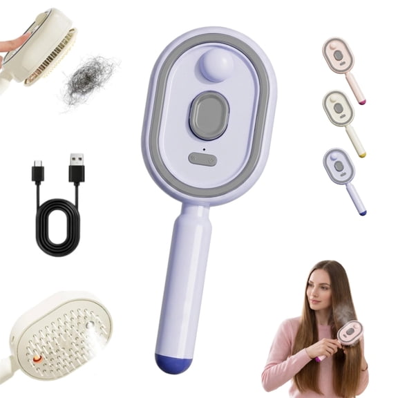 Electric Spray Air Cushion Massage Comb, 2026 Upgrade Enhanced Fog Coverage and Longer, Electric Steam Brushs for Hair, Rechargeable Steam Hair Straightener(Purple)