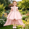 thumbnail image 2 of Bobifish Toddler Girls Dress Elegant Satin Embroidered 3D Flower Train Dress Party Evening Formal Occasions Children Girls Dresss, 2 of 8