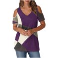 thumbnail image 2 of Soki Hauts pour Femmes à Manches Courtes Imprimé Color Block Col en V Épaules Dénudées Vêtements d'Été à la Mode, 2 of 6