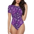 thumbnail image 1 of Saiise Motif Flocons de Neige Violets Combinaison à Manches Courtes pour Femmes Col Rond Pyjama Justaucorps Extensible avec Fermeture à Pression-Grand, 1 of 7