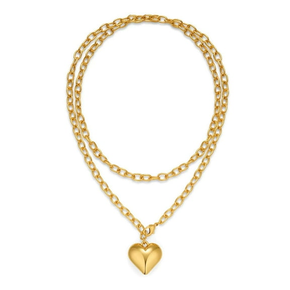 Sdmnsg-T Gold Heart Pendant Necklace for Women Puffy Heart Necklace Beads Chain Necklace Statement Necklace Trendy Jewelry