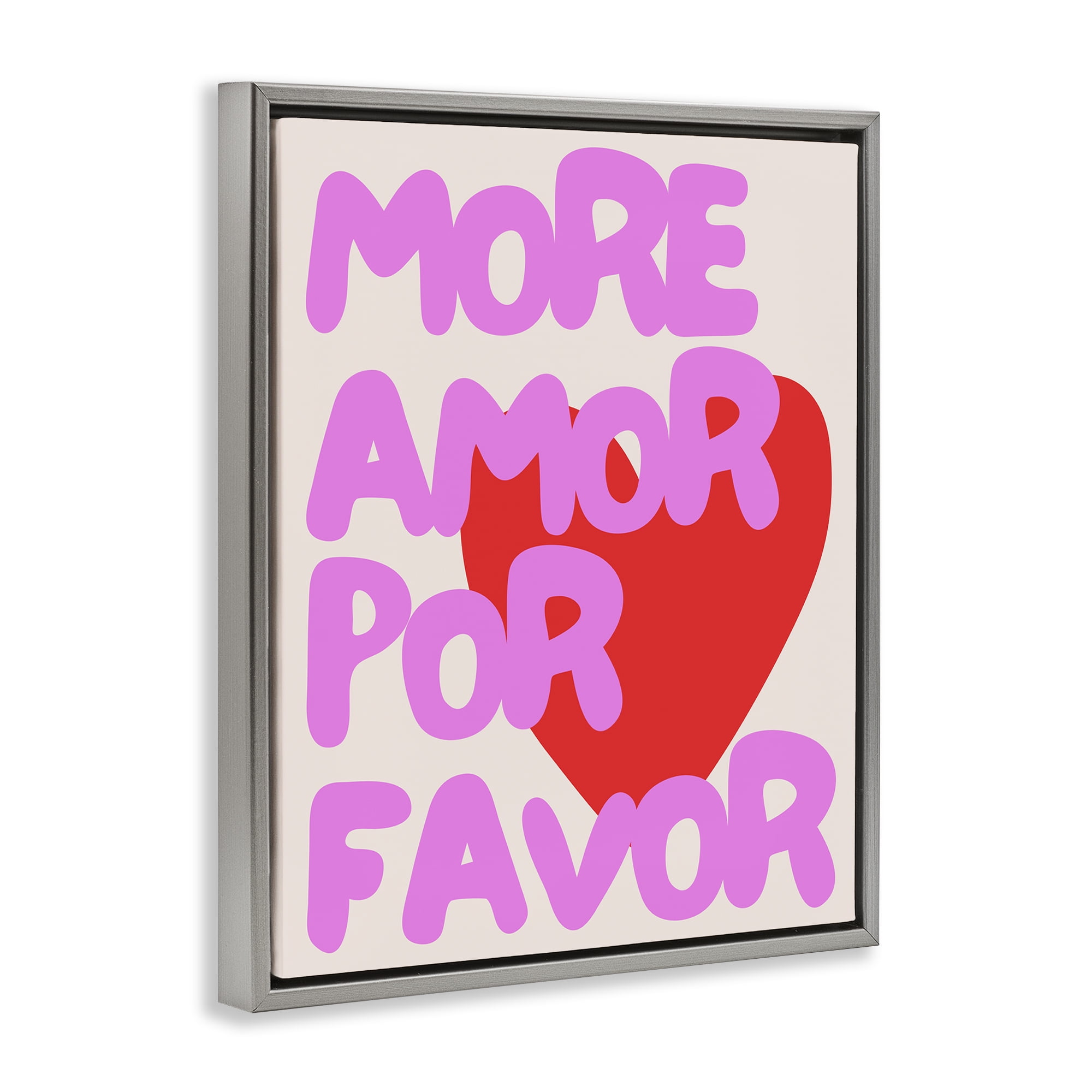 Stupell Industries Pink & Red More Amor Text & Numbers Painting Gray Floater Framed Canvas Art Print Wall Art, 17 x 21