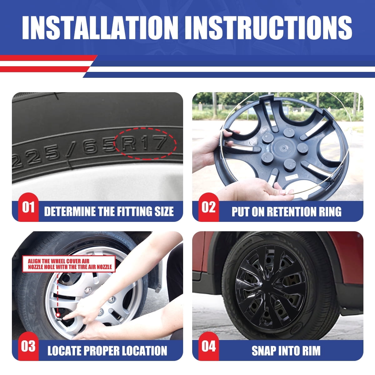 17 inch 2014-2020 Nissan Rogue Hubcaps,Wheel Rims Covers Compatible With Steel Wheels,Snap-On Installation,ABS+PC,4Pcs,Black Lacquer