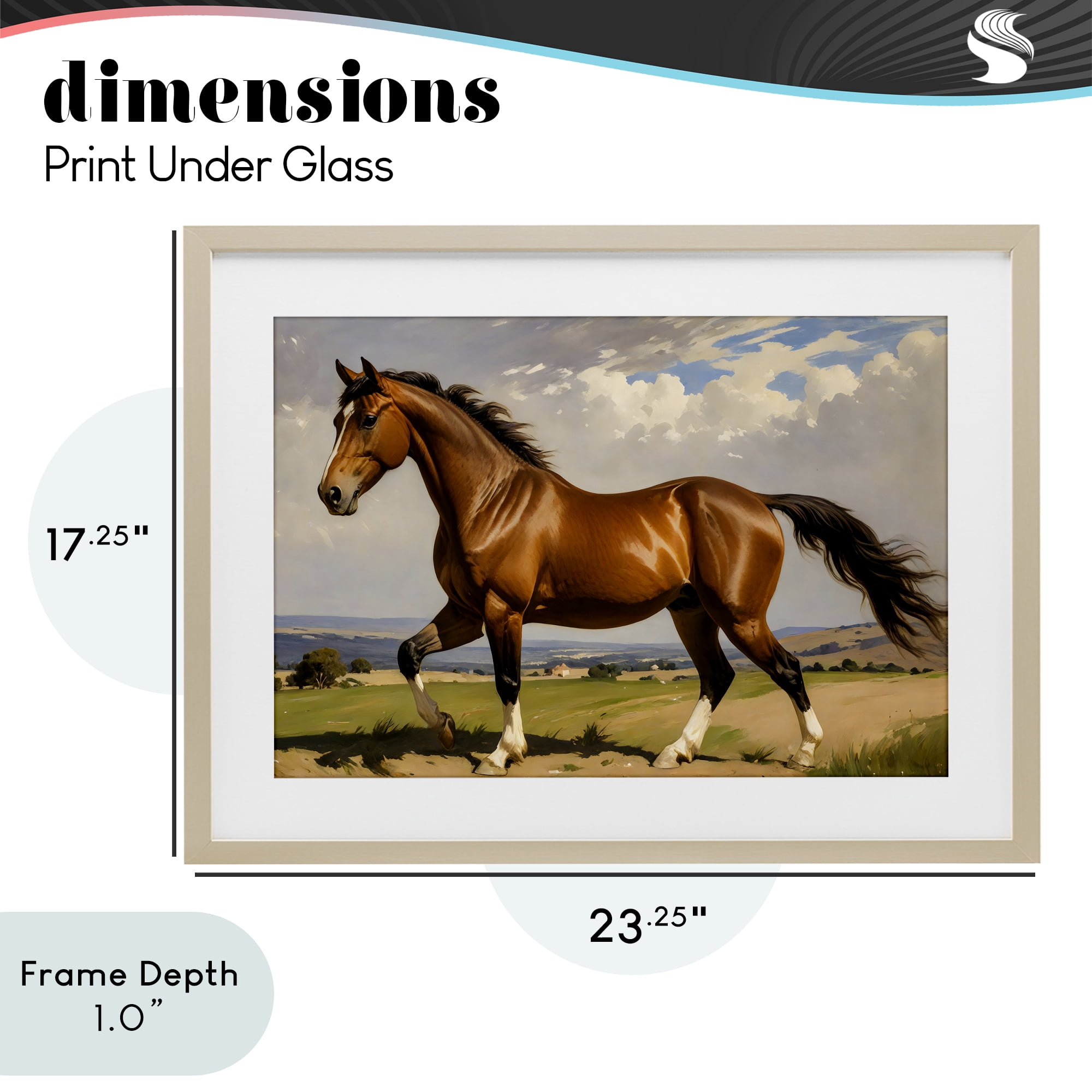 Stupell Industries Trotting Horse in Field Birch Framed Print Under Glass, design by Creative Studio